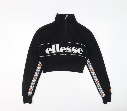 ellesse Womens Black Cotton Pullover Sweatshirt Size 4 Zip