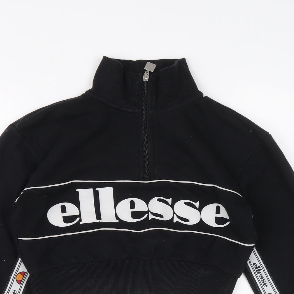 ellesse Womens Black Cotton Pullover Sweatshirt Size 4 Zip