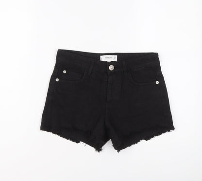 Mango Womens Black Cotton Hot Pants Shorts Size 6 L3 in Regular Button