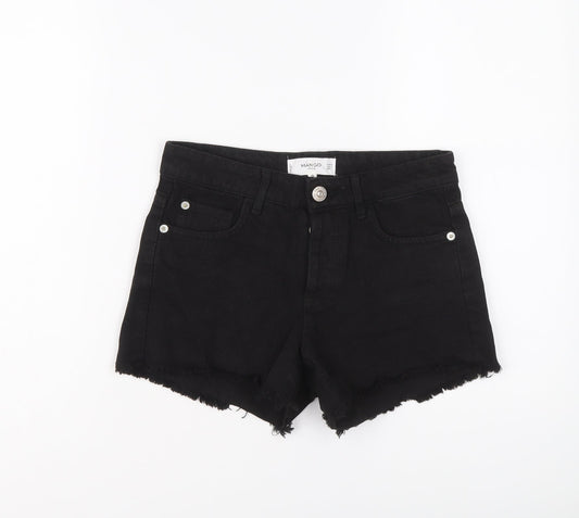 Mango Womens Black Cotton Hot Pants Shorts Size 6 L3 in Regular Button