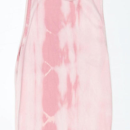 PRETTYLITTLETHING Womens Pink Geometric Polyester Bodycon Size 6 Mock Neck Pullover