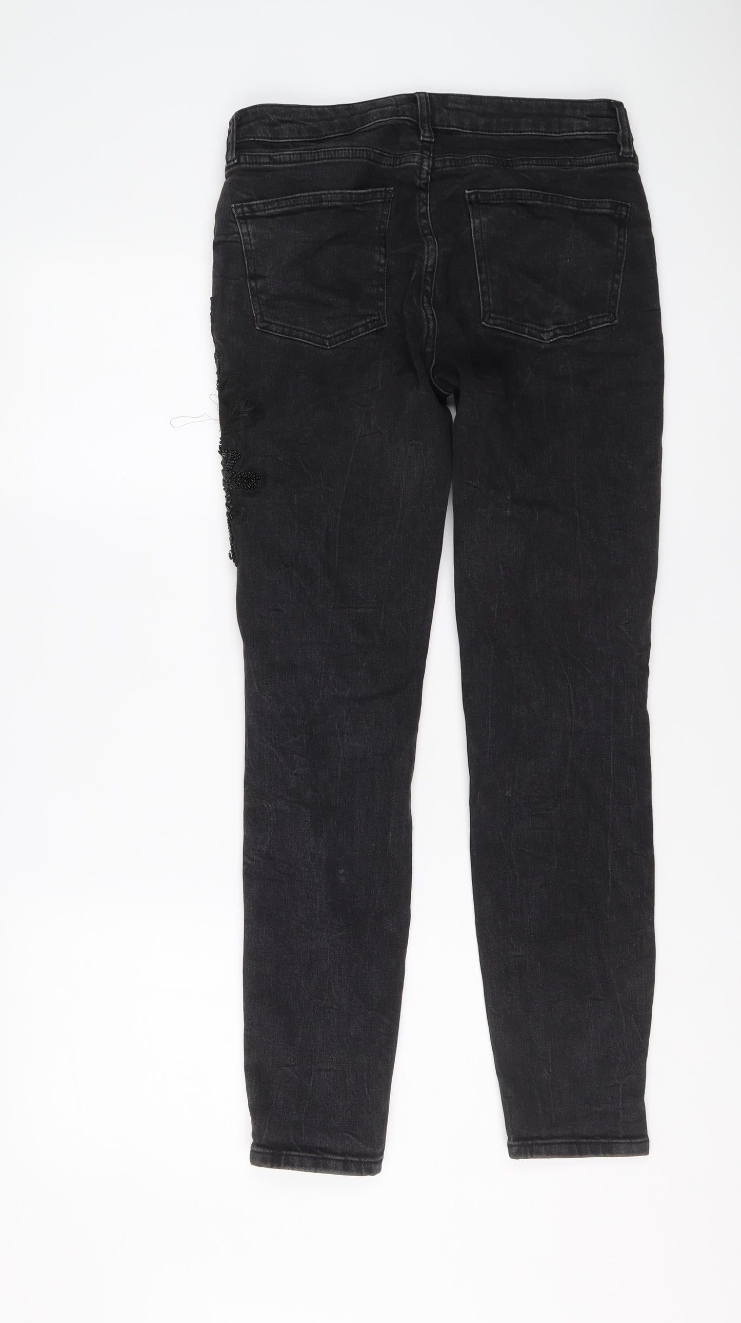 Zara Womens Black Cotton Skinny Jeans Size 10 L28 in Regular Button