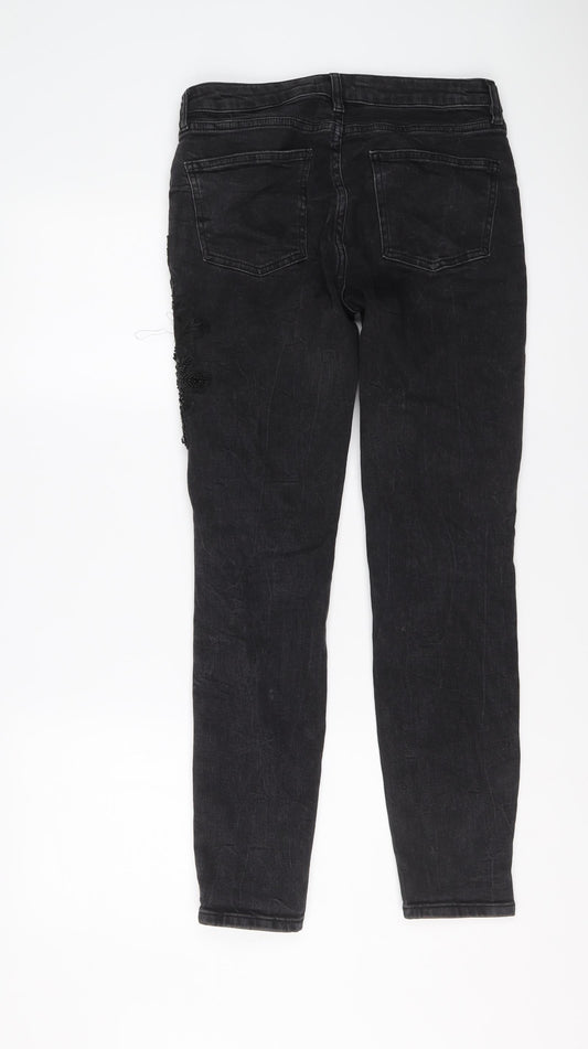Zara Womens Black Cotton Skinny Jeans Size 10 L28 in Regular Button