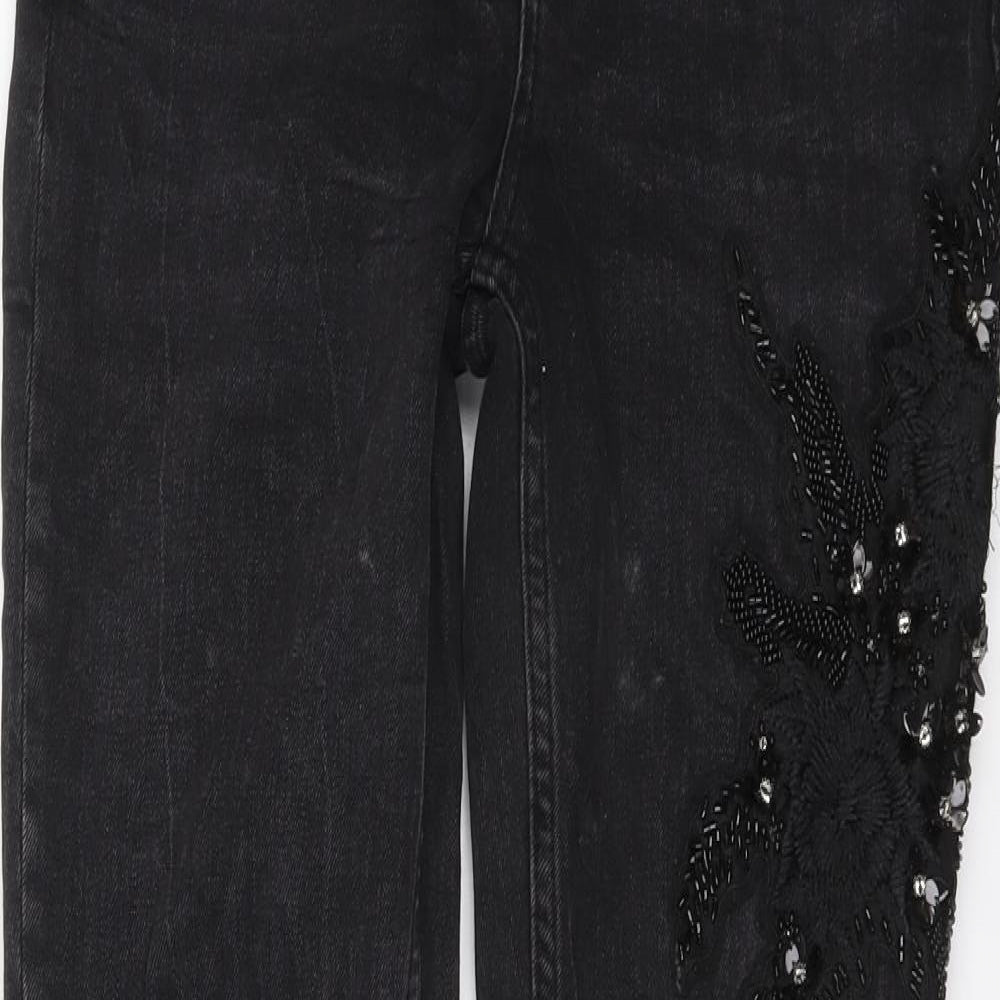 Zara Womens Black Cotton Skinny Jeans Size 10 L28 in Regular Button
