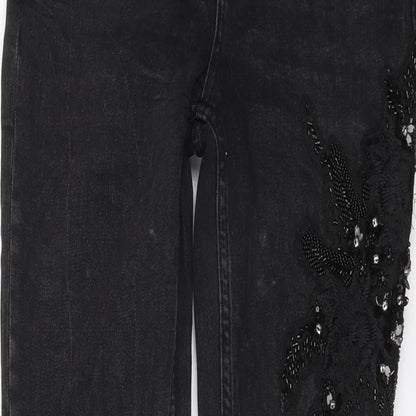 Zara Womens Black Cotton Skinny Jeans Size 10 L28 in Regular Button