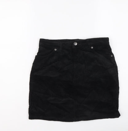 Monki Womens Black Cotton Mini Skirt Size 28 in Button