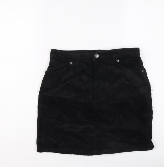 Monki Womens Black Cotton Mini Skirt Size 28 in Button