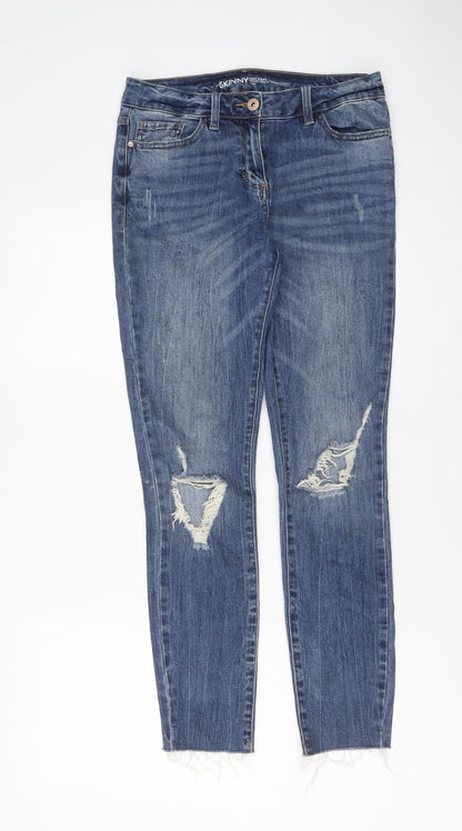 NEXT Womens Blue Cotton Skinny Jeans Size 10 L29 in Regular Button