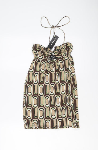Motel Womens Brown Geometric Cotton Mini Size S Halter Pullover