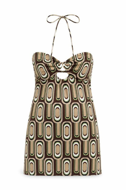 Motel Womens Brown Geometric Cotton Mini Size S Halter Pullover