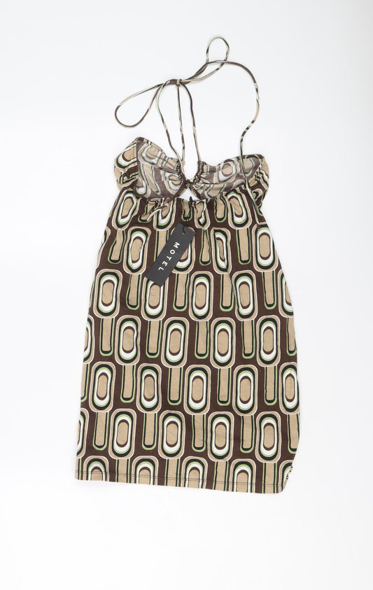 Motel Womens Brown Geometric Cotton Mini Size S Halter Pullover