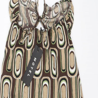 Motel Womens Brown Geometric Cotton Mini Size S Halter Pullover
