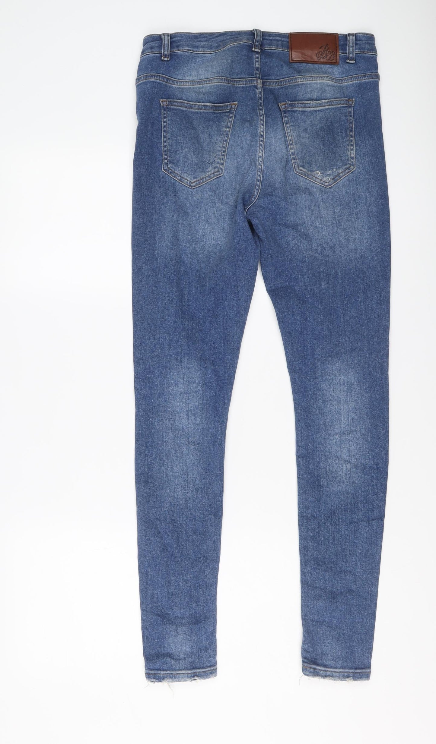 Bee Inspired Mens Blue Cotton Skinny Jeans Size 30 in L29 in Regular Button