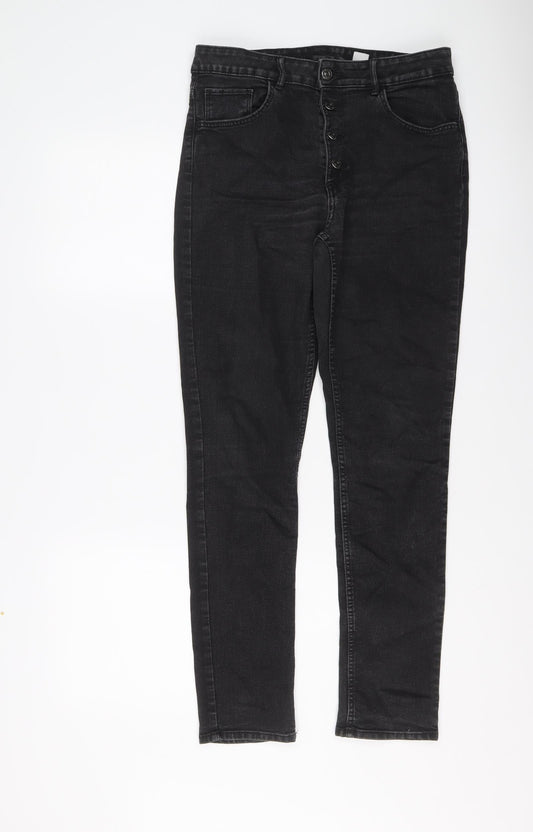 H&M Mens Black Cotton Straight Jeans Size 31 in L29 in Regular Button