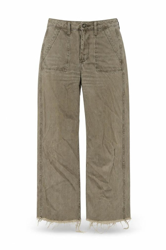 Front view of Denim & Co. women’s brown cotton wide-leg jeans, size UK 8, 24-inch leg regular button