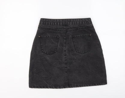 New Look Womens Black Cotton A-Line Skirt Size 8 Button