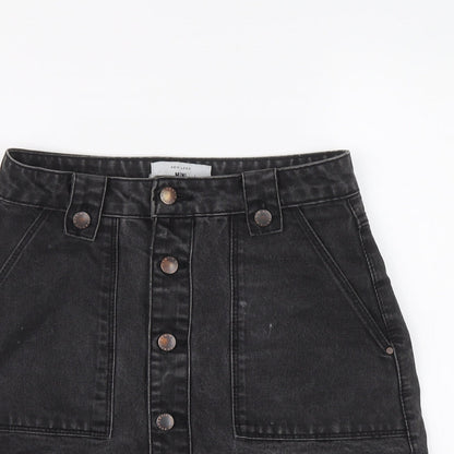 New Look Womens Black Cotton A-Line Skirt Size 8 Button