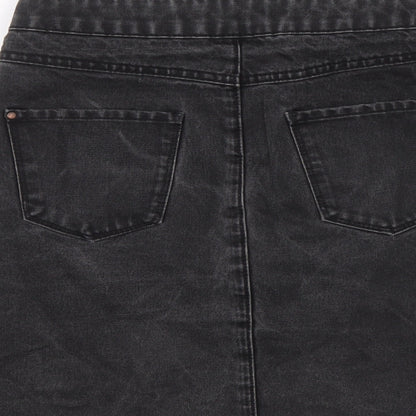 New Look Womens Black Cotton A-Line Skirt Size 8 Button