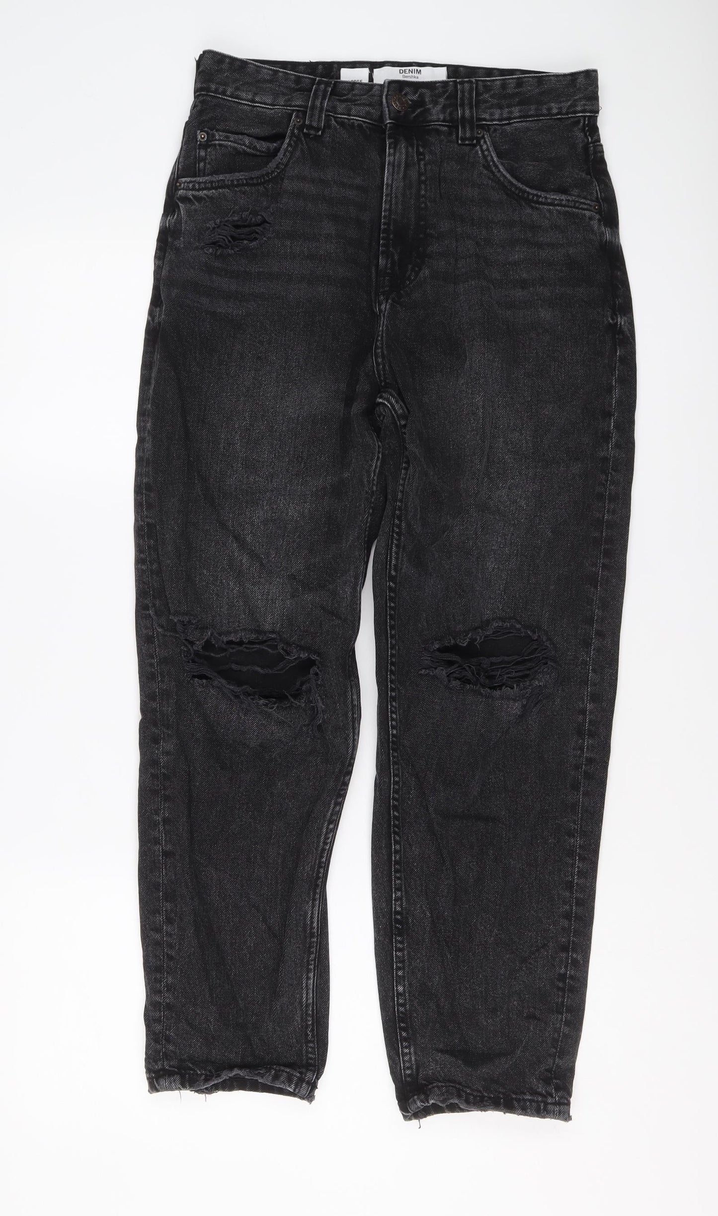 Bershka Womens Black Cotton Straight Jeans Size 8 L26 in Regular Button