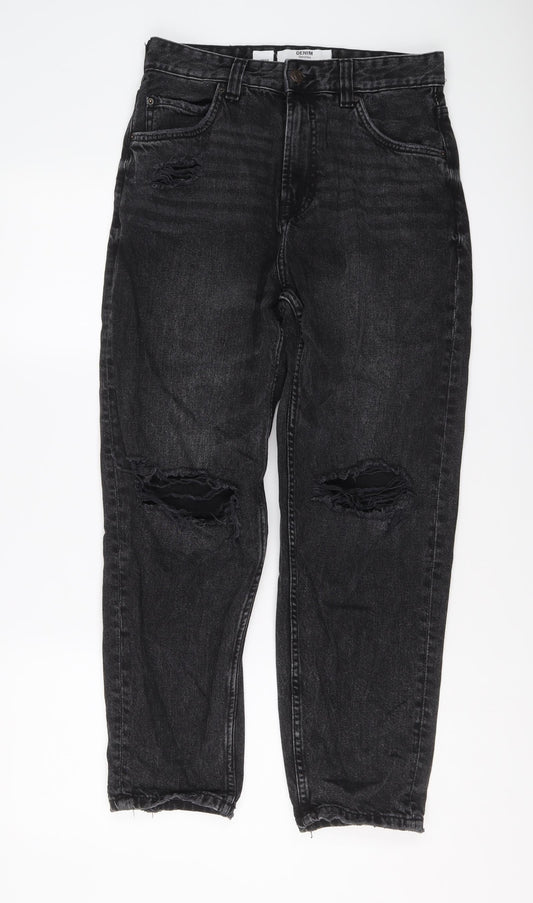 Bershka Womens Black Cotton Straight Jeans Size 8 L26 in Regular Button