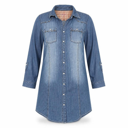 Heart & Soul Womens Blue Cotton Shirt Dress Size S Collared Snap