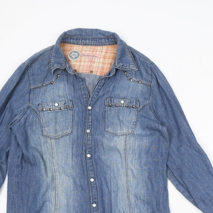 Heart & Soul Womens Blue Cotton Shirt Dress Size S Collared Snap