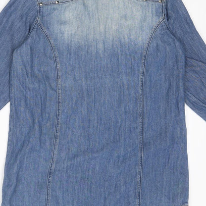 Heart & Soul Womens Blue Cotton Shirt Dress Size S Collared Snap