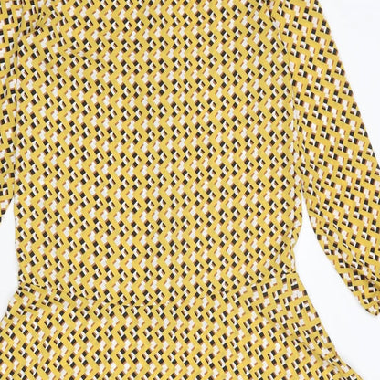 Kaleidoscope Womens Yellow Geometric Polyester Shirt Dress Size 10 Collared Button