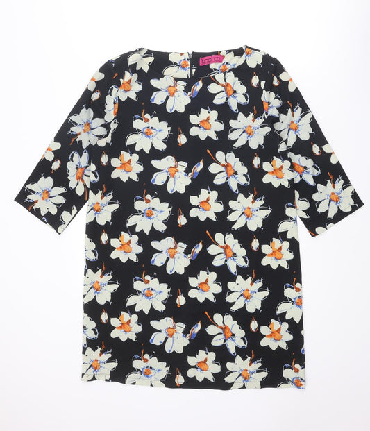 Boohoo Womens Multicoloured Floral Polyester A-Line Size 12 Round Neck Zip