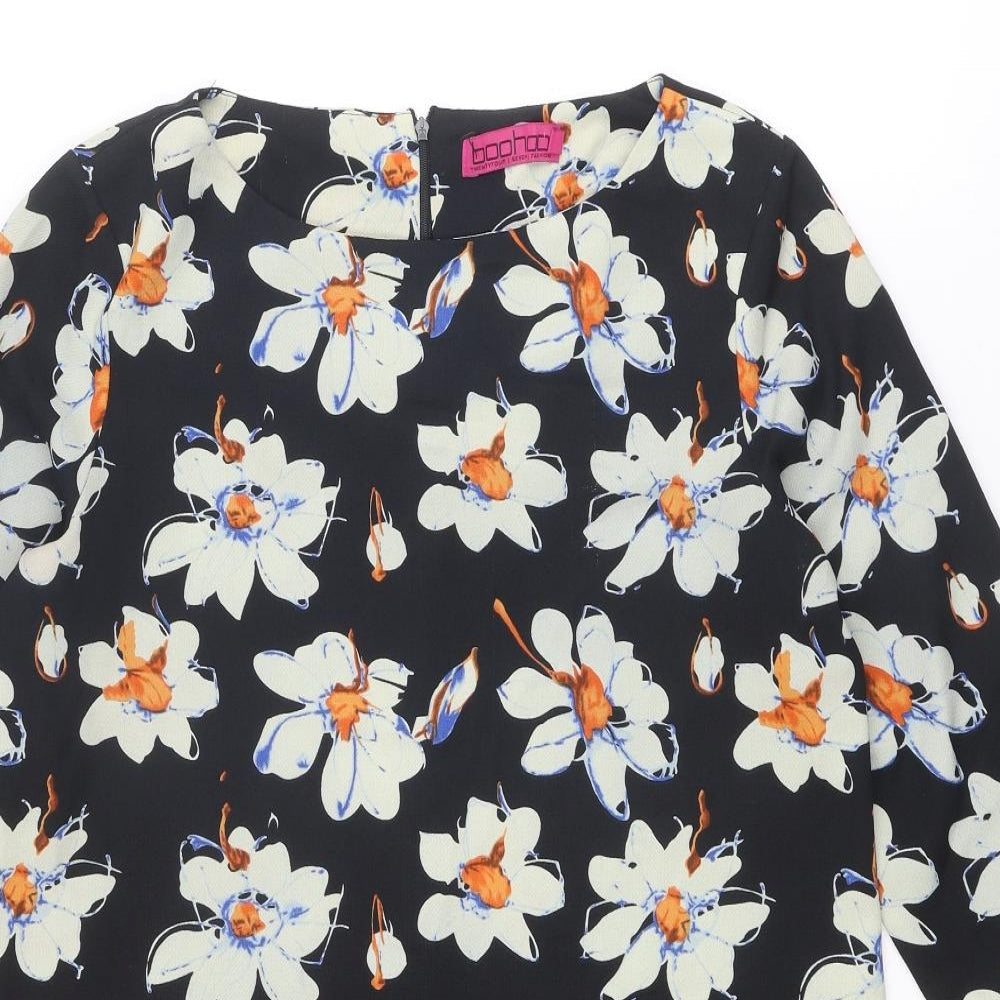 Boohoo Womens Multicoloured Floral Polyester A-Line Size 12 Round Neck Zip