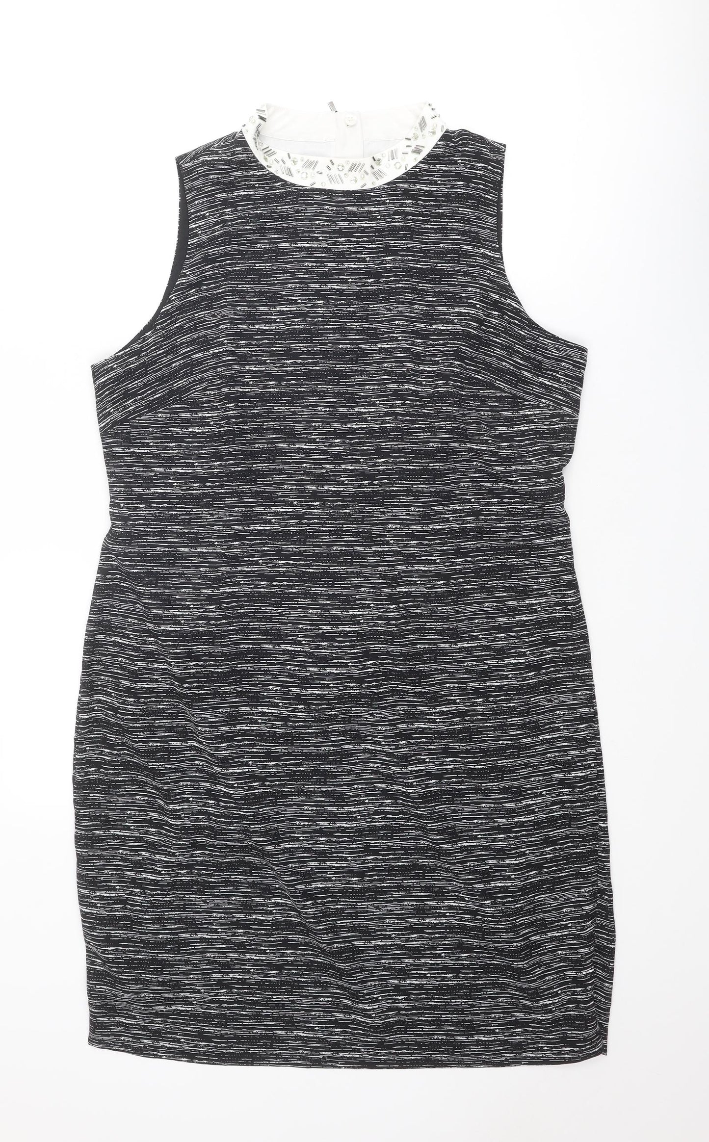 Autograph Womens Black Geometric Polyester Mini Size 16 Mock Neck Zip