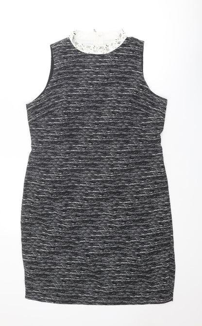 Autograph Womens Black Geometric Polyester Mini Size 16 Mock Neck Zip