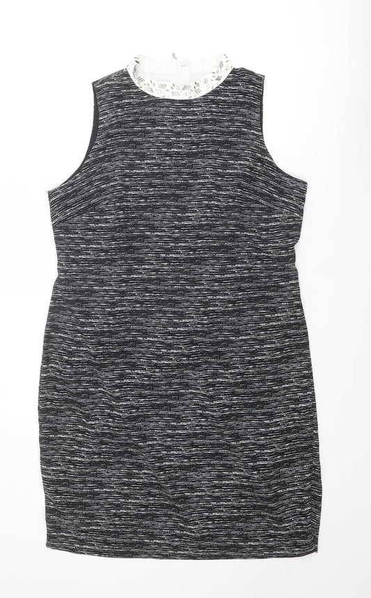 Autograph Womens Black Geometric Polyester Mini Size 16 Mock Neck Zip