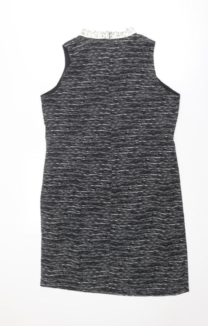 Autograph Womens Black Geometric Polyester Mini Size 16 Mock Neck Zip