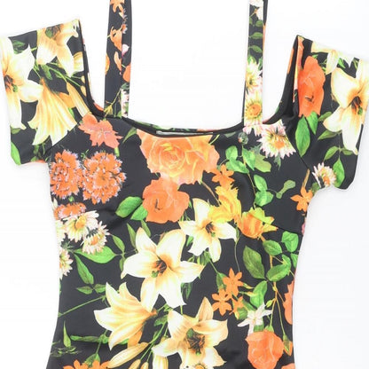 Parisian Collection Womens Multicoloured Floral Polyester Shift Size 8 Square Neck Pullover - Cold Shoulders
