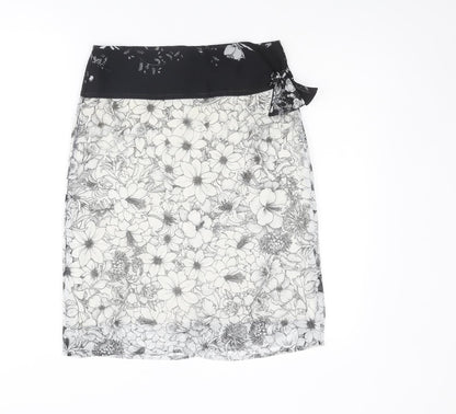 Bandolera Womens White Floral Polyester A-Line Skirt Size 8 Zip