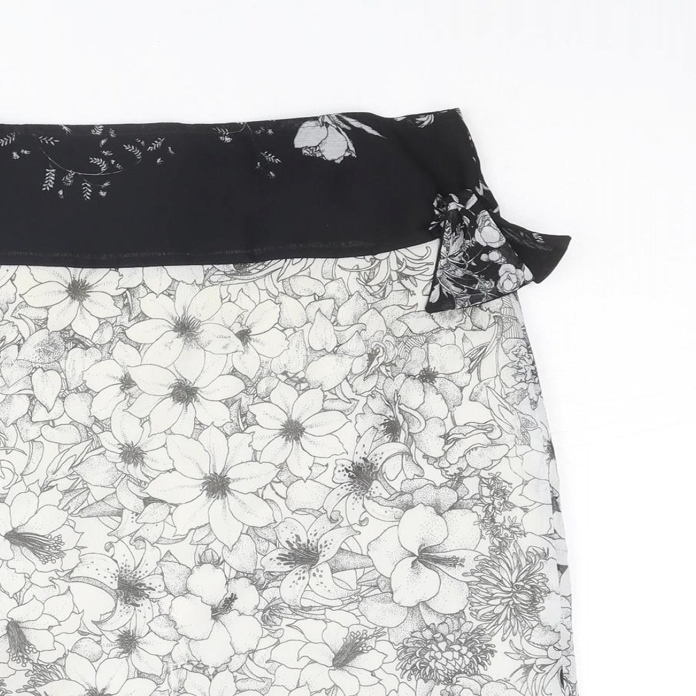 Bandolera Womens White Floral Polyester A-Line Skirt Size 8 Zip