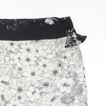 Bandolera Womens White Floral Polyester A-Line Skirt Size 8 Zip