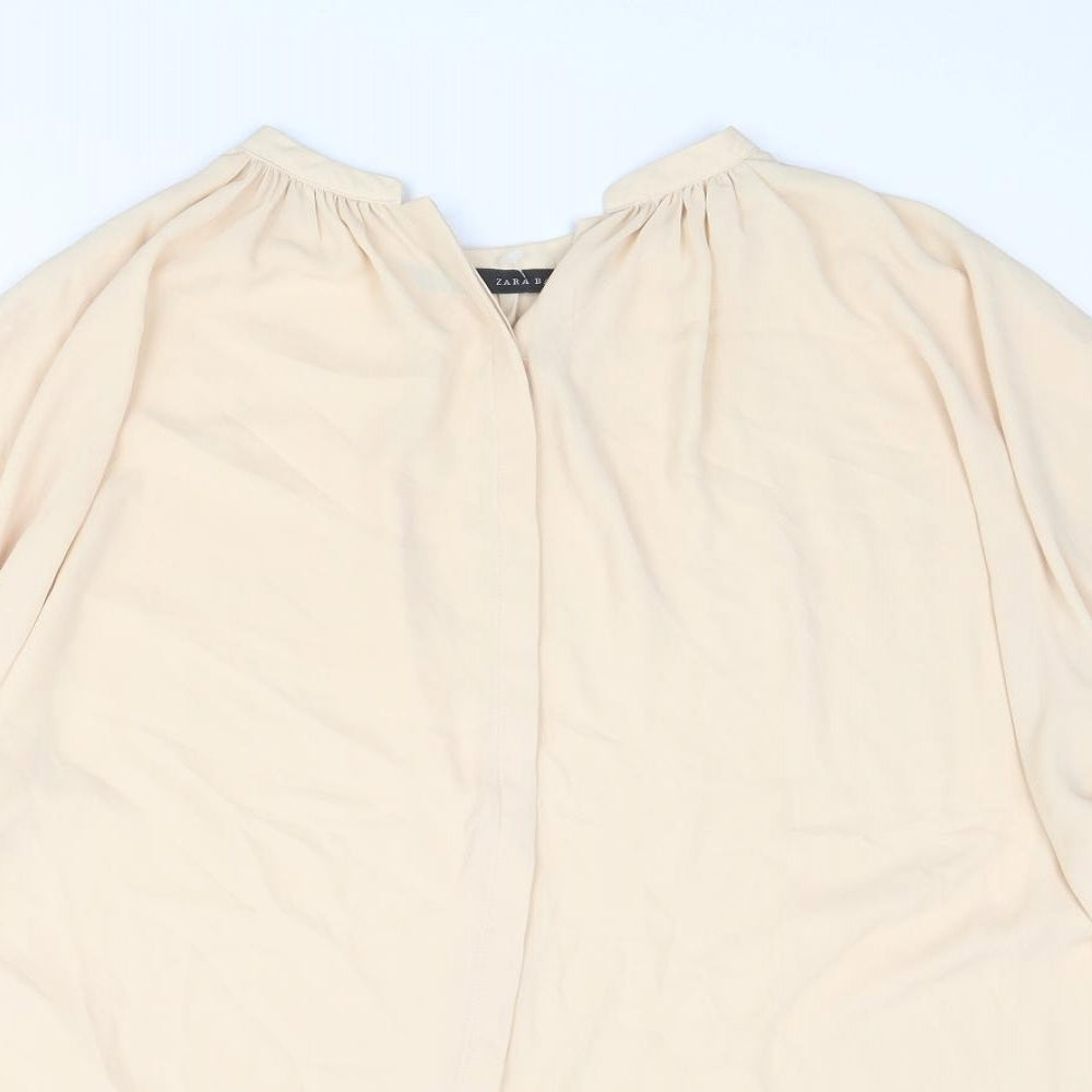 Womens UK Size S Zara Beige Basic Button-Up