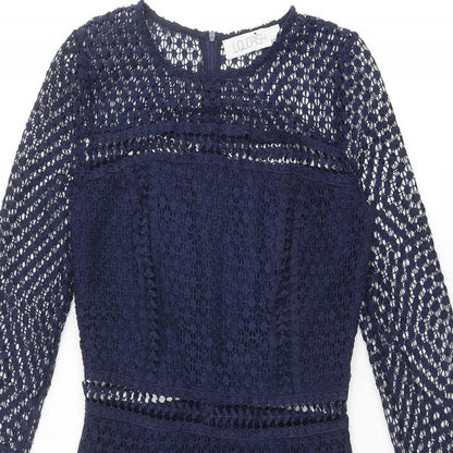 Liquorish Womens Blue Polyester Shift Size 8 Round Neck Zip