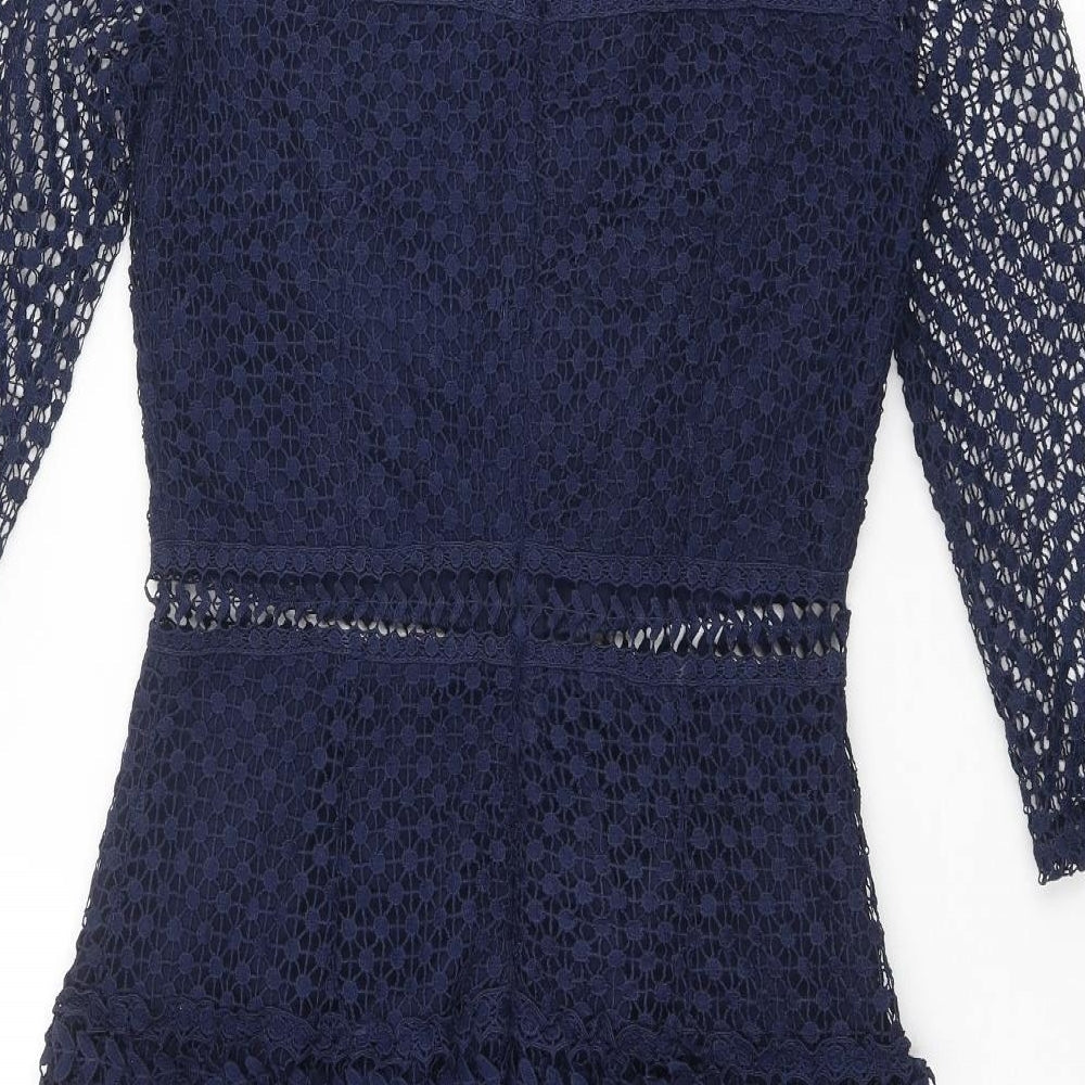 Liquorish Womens Blue Polyester Shift Size 8 Round Neck Zip