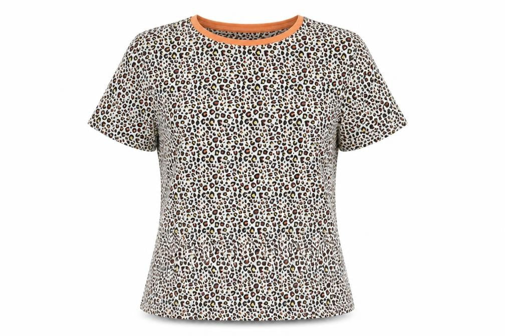 Marks and Spencer Womens Multicoloured Animal Print Viscose Basic T-Shirt Size 12 Round Neck - Leopard Print