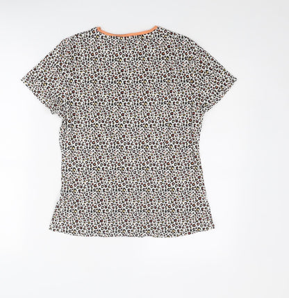 Marks and Spencer Womens Multicoloured Animal Print Viscose Basic T-Shirt Size 12 Round Neck - Leopard Print