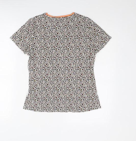 Marks and Spencer Womens Multicoloured Animal Print Viscose Basic T-Shirt Size 12 Round Neck - Leopard Print