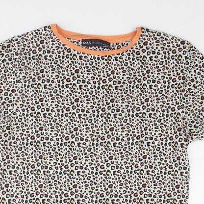 Marks and Spencer Womens Multicoloured Animal Print Viscose Basic T-Shirt Size 12 Round Neck - Leopard Print