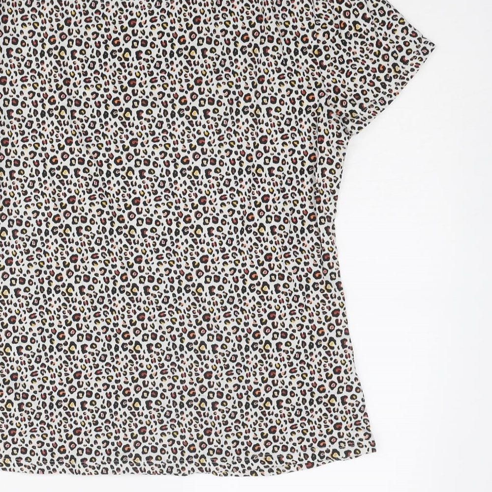 Marks and Spencer Womens Multicoloured Animal Print Viscose Basic T-Shirt Size 12 Round Neck - Leopard Print