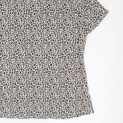 Marks and Spencer Womens Multicoloured Animal Print Viscose Basic T-Shirt Size 12 Round Neck - Leopard Print