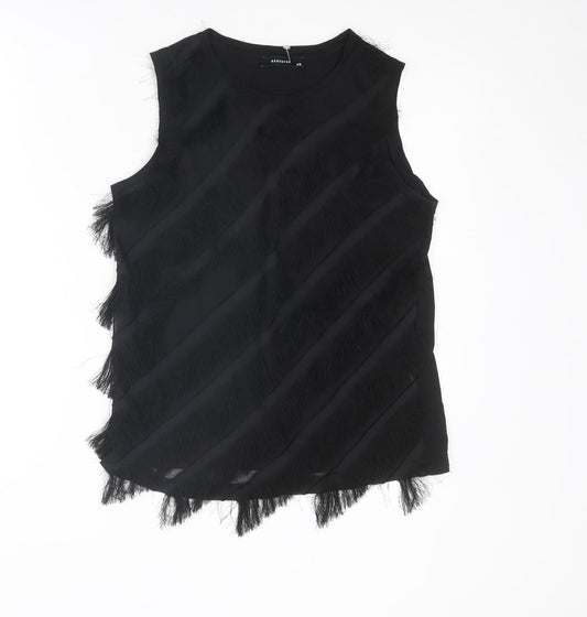 RESERVED Womens Black Polyester Basic Tank Size XS Round Neck