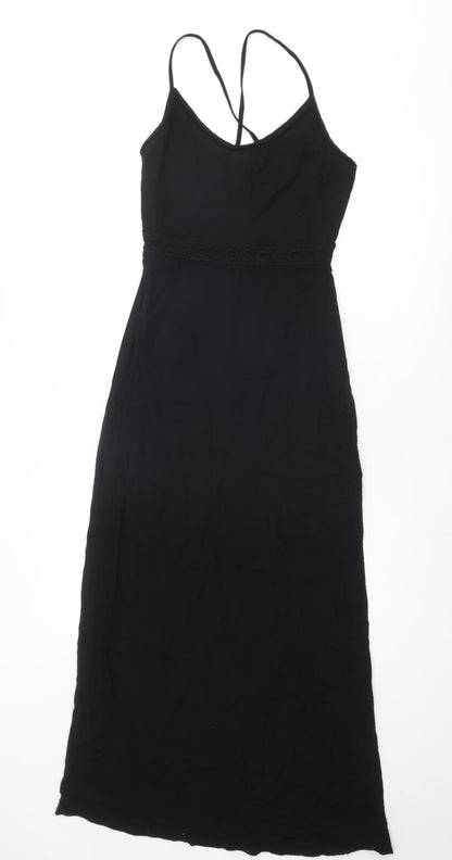Miss Selfridge Womens Black Cotton Tank Dress Size 4 Round Neck Zip - Open Back