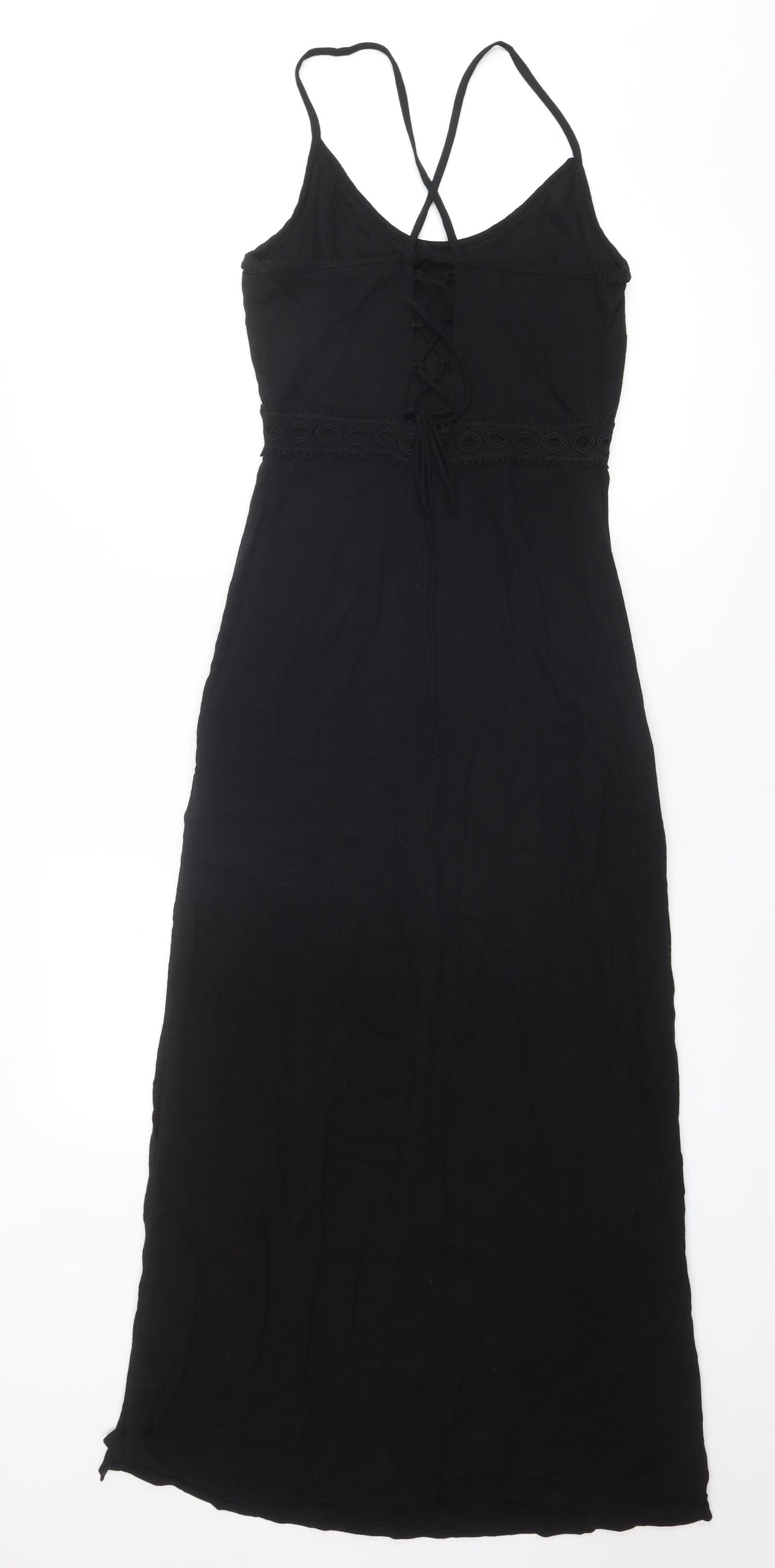 Miss Selfridge Womens Black Cotton Tank Dress Size 4 Round Neck Zip - Open Back